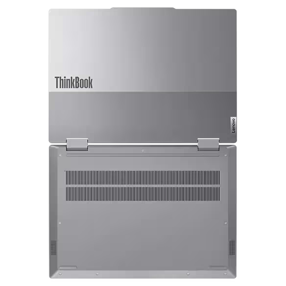 Back view of a Lenovo ThinkBook laptop on a white background
