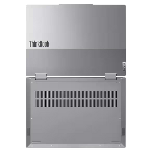Back view of a Lenovo ThinkBook laptop on a white background